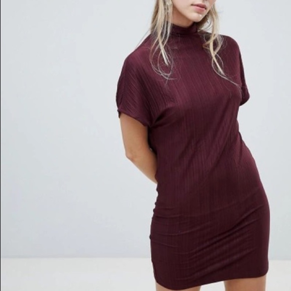 Native Youth High Neck Plisse Shift Dress